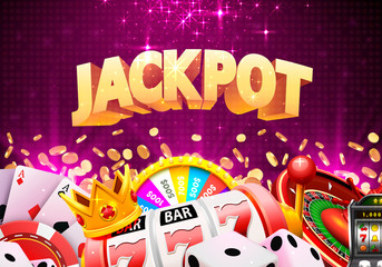 Jackpot casino big win collage banner. Vector illustration