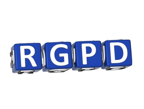 3D Rendering Blue RGPD Word Over White Background.