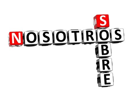 3D Rendering Crossword Sobre Nosotros Word Over White Background.