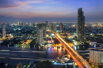 Evening light in the city on Bangkok,Thailand.