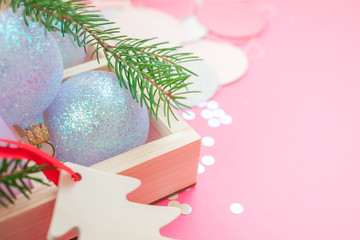 Christmas pearl decoration balls pink background