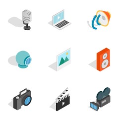 Poster - Music, photo and video equipment icons set. Isometric 3d illustration of 9 music, photo and video equipment vector icons for web