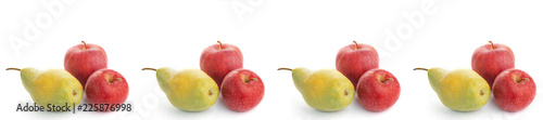 pattern red ripe apple and pear on a white background