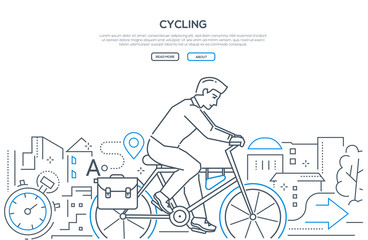 Sticker - Cycling - modern line design style web banner