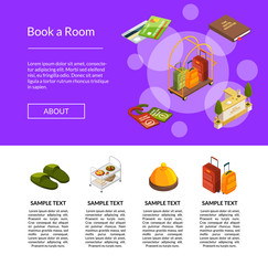 Sticker - Banner web vector isometric hotel icons landing page template illustration