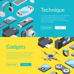 Wall Mural - Vector isometric gadgets icons web banner and poster page templates illustration