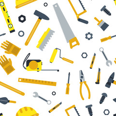 Poster - Vector flat set of construction tools pattern on white background illustration