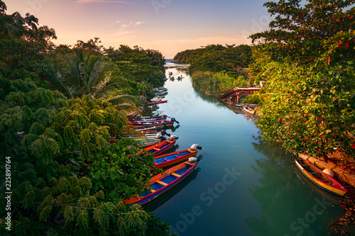 Fishermen boats docked on the White River in St Ann, Jamaica. Poster Mural XXL