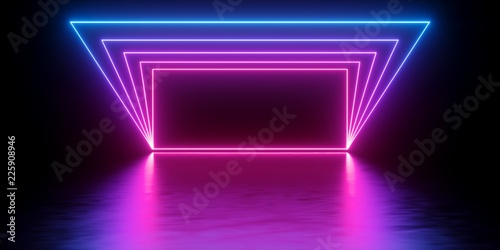 Cuadros en Lienzo 3d render, abstract minimal background, glowing lines tunnel, arch, corridor, pi