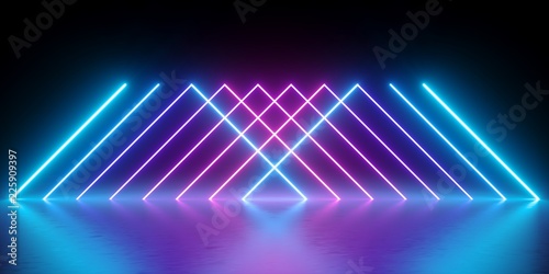 Fotomural 3d render, neon lights, abstract background, glowing lines, virtual reality, vio