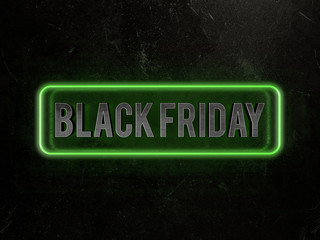 Black friday metallic text surrounded by a green neon border