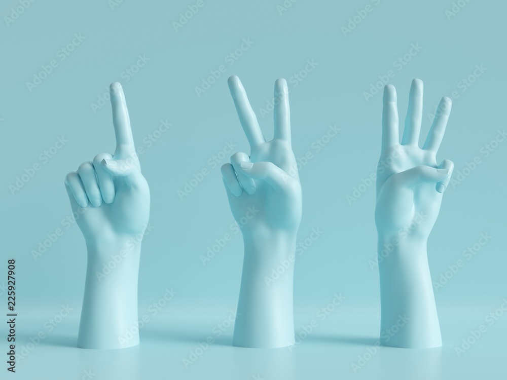 3d render, female hands isolated, minimal fashion background, mannequin body parts, competition concept, shop display, show, presentation, pink blue pastel colors - obrazy, fototapety, plakaty 