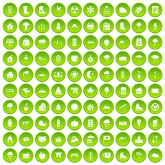 Wall Mural - 100 country house icons set green circle isolated on white background vector illustration