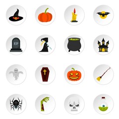 Wall Mural - Halloween icons set in flat style. Halloween elements set collection vector icons set illustration
