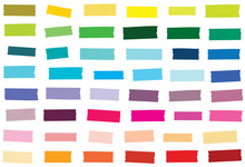 Mini Washi Tape Strips In 48 Solid Colors. Semi-transparent Masking Tape Or Adhesive Strips. EPS File Has Global Colors For Easy Color Changes.