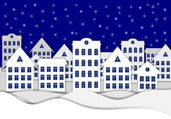  Vector Christmas Background, Snowy Town, Paper Art.