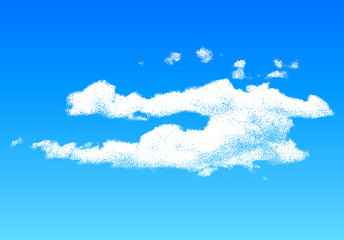 Cloud made of scattered dots in the blue sky, realistic dotwork illustration