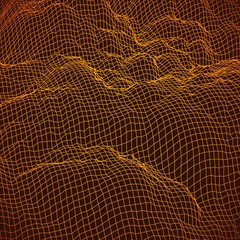 Poster - Digital landscape with mountains or clouds made of line grid