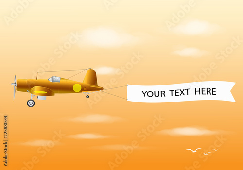 Vintage Plane Biplane Aircraft Pulling Advertisement Banner On