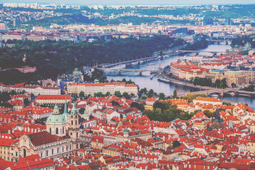 Fototapete - Panoramic view of Prague and Vltava river in the summer, Czech Republic, Europe