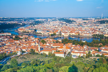 Fototapete - Panoramic view of Prague and Vltava river in the summer, Czech Republic, Europe