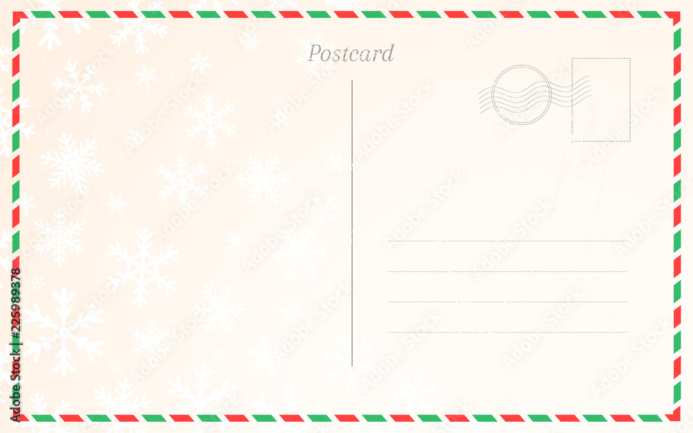 Snowflake Postcard Design Old postal card template with winter snowflakes. Postcard back design ...