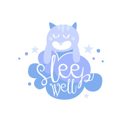 Wall Mural - Sleep Well, positive quote, hand wriiten lettering motivational slogan vector Illustration on a white background