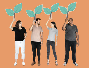 Wall Mural - Diverse people with environmental conservation icons