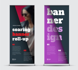 Poster - Template vector roll-up banner with geometric elements for photo