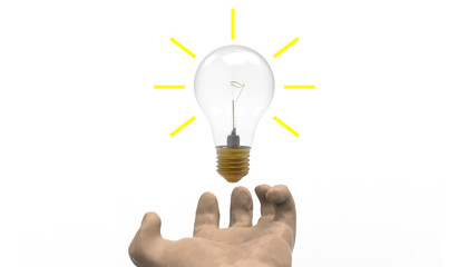 Poster - Hands and Light bulbs Ideas isolated on background / Illustration