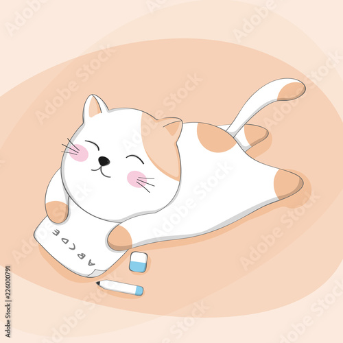 Cartoon Cute Cat With Homework Sketch Animal Character Stock Vector Adobe Stock