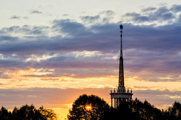 port building spire at sunset