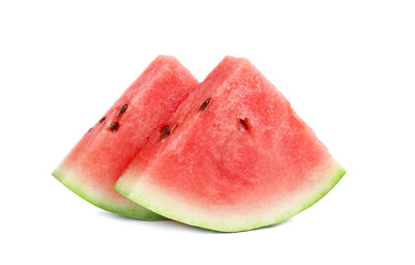 two pieces of cut watermelon isolated on white background