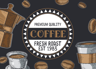 set with different types of coffee. Hand drawn illustration