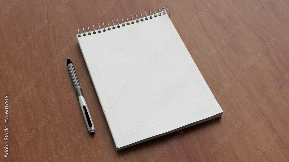 Notizblock Notizblock mit Stift auf Schreibtisch Stock Illustration | Adobe Stock
