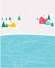 Village Ice Rink. Suitable For 2021 Card Or Poster Design. Vector Illustration