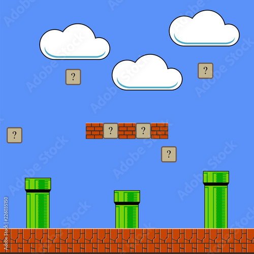 Old Game Background. Classic Arcade Design with Pipe and Brick Canvas Print