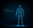 Human body low poly wireframe. Man abstract. Vector illustration in the form of a starry sky or space.