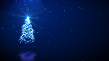Wall Mural - christmas tree on blue background with space for your text.