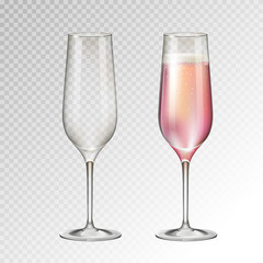 Wall Mural - Realistic vector illustration of full ond empty champagne glass isolated on transperent background