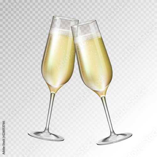 Fotografía Realistic vector illustration of champagne glass isolated on transperent backgro