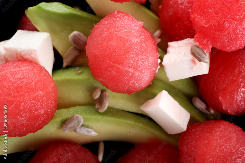 Delicious watermelon salad, closeup