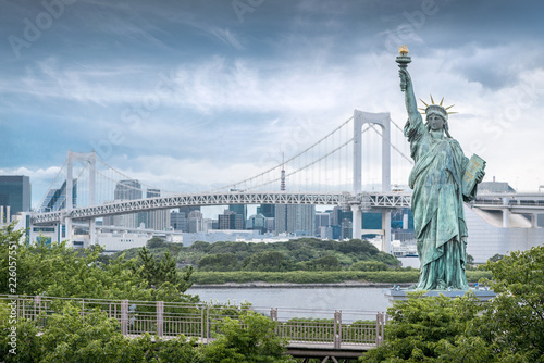 Odaiba Statue Of Liberty With Rainbow Bridge And Skyscraper Background Landmarks Of Tokyo Japan Buy This Stock Photo And Explore Similar Images At Adobe Stock Adobe Stock