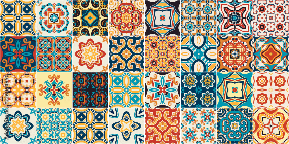 Traditional ornate portuguese decorative tiles azulejos. - obrazy, fototapety, plakaty 