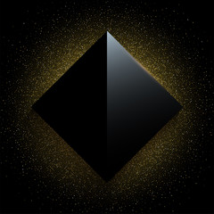 Wall Mural - Glossy rhombus on black background with golden glitter. Vector luxury background.