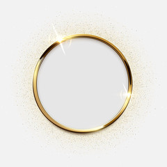 Wall Mural - golden sparkling ring with glitter isolated on white background. vector luxury golden frame.