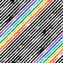 Grunge Diagonal Striped Background With Rainbow Stripes. Vector Seamless Geometric Pattern.