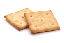 Salted Cracker Biscuit, Close-up, Isolated On White Background.