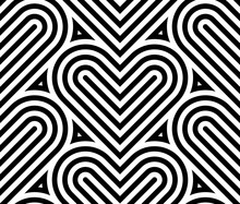 Vector Geometric Pattern. Seamless Linear Pattern With Hearts.