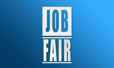 Wall Mural - job fair - neat white text written on blue background